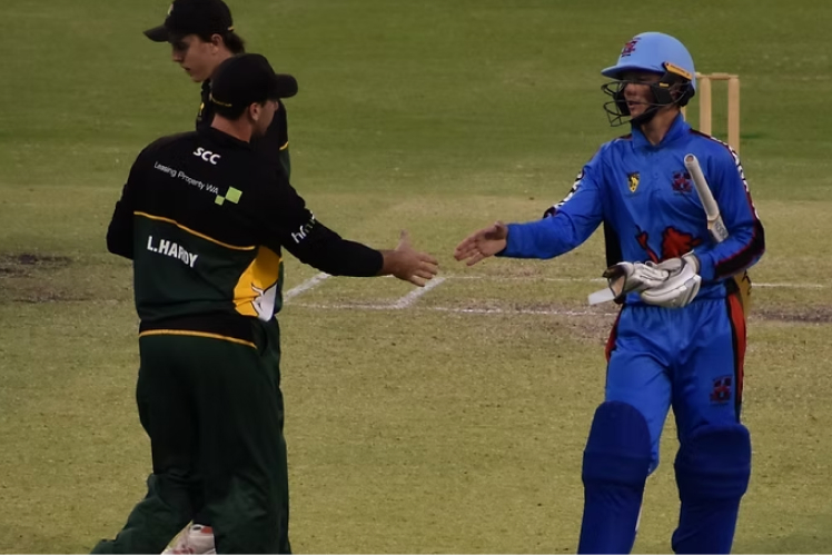 Cricket players shaking hands